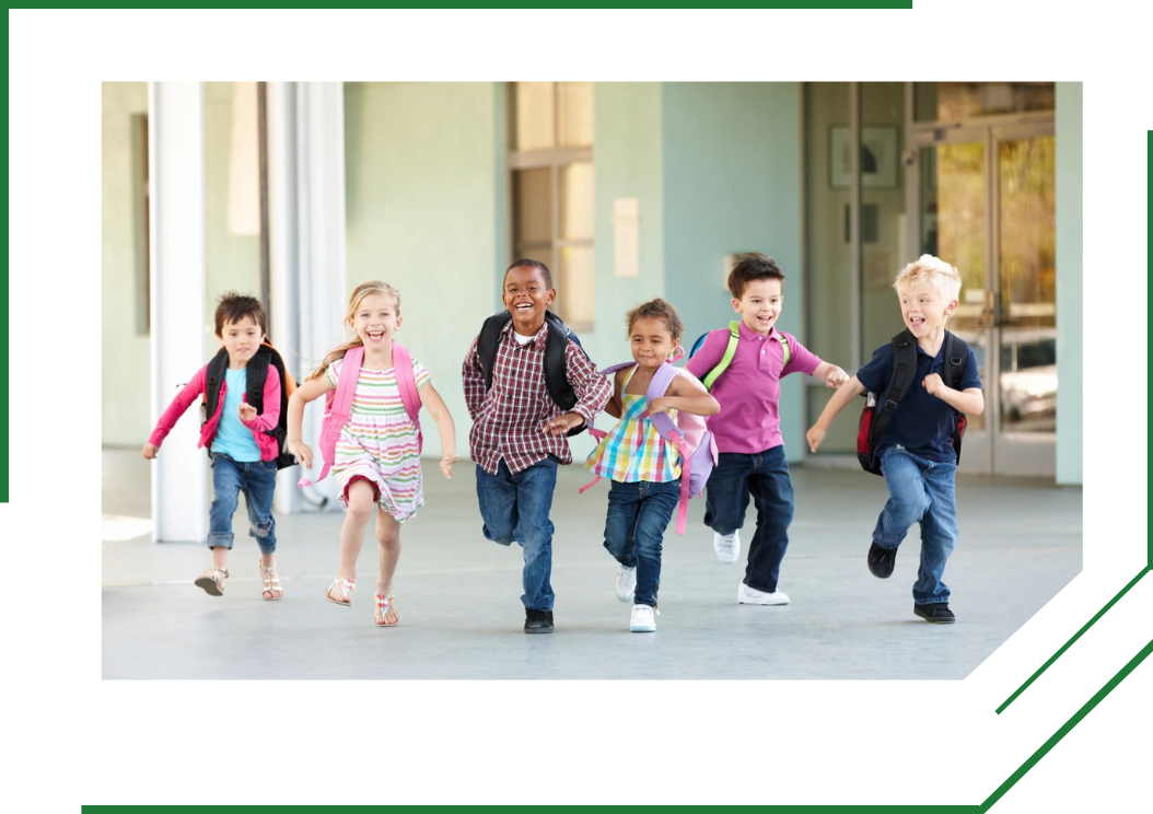 Children with backpacks